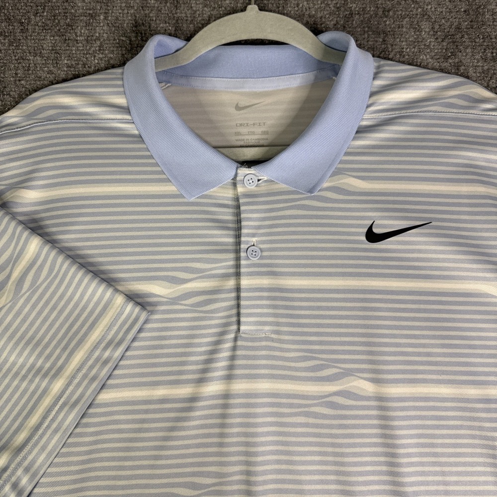 Nike Men's Dri-FIT Victory XXL Blue White Striped Golf Polo Shirt FD5829
